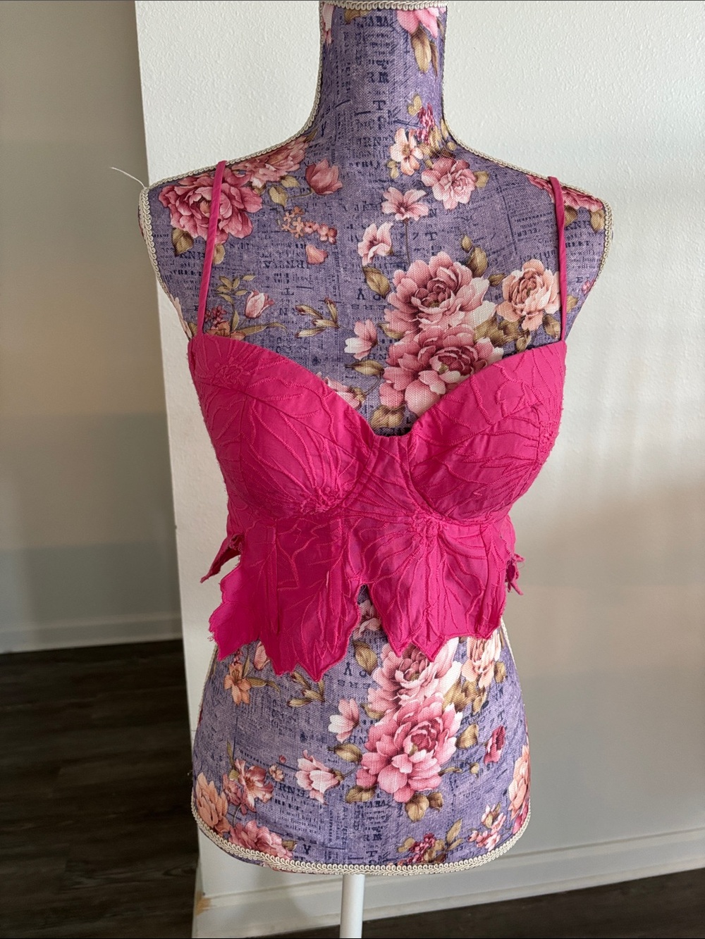 NWT Women’s Hot Pink Lace-Texture Bustier Tank Top